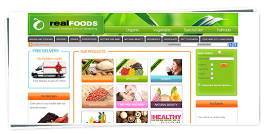Screenshot of the Real Foods website