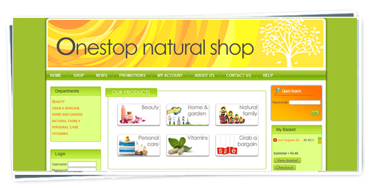 A screenshot of the Onestop Natural Shop website