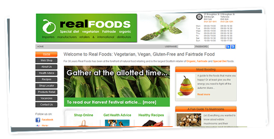 A screenshot of the Real Foods website